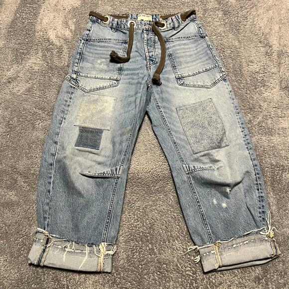 Free People Denim - Free People Moxie Barrel Jeans Patchwork size 26